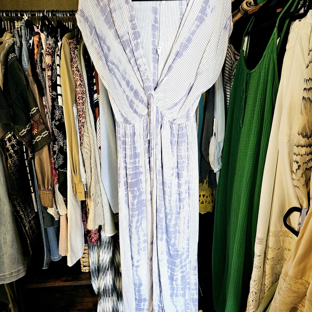 Light Blue and White Tye Dyed Maxi Dress
